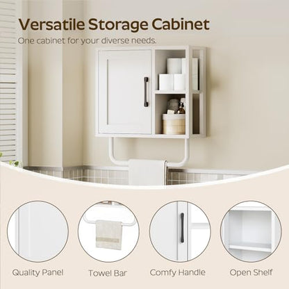 Medicine Cabinet, Bathroom Wall Cabinet with Towel Bar, Over The Toilet Storage Cabinet with Adjustable Shelf and Open Partition, for Bathroom, Laundry Room, Living Room, Kitchen, White - color: White