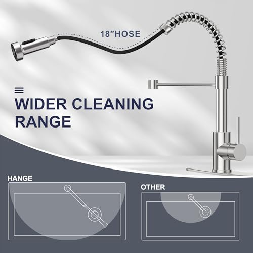 Kitchen Faucet with Pull Down Sprayer, Single Handle Pull Down Spring Sink Faucet, 1 Hole or 3 Hole Dual Function Sprayer for Farmhouses, Utility Rooms, RV's and Bars - color: Brushed Nickel, style: Spring