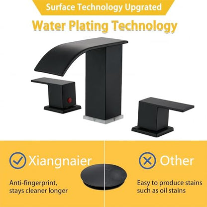 Bathroom Faucet 3 Hole, Matte Black Waterfall Bathroom Faucets, 8 Inch Widespread Modern Bathroom Sink Faucet & Parts, Wide Spread Touch On Three Hole 2 Handle Bathroom Vanity Faucet - color: Matte Black