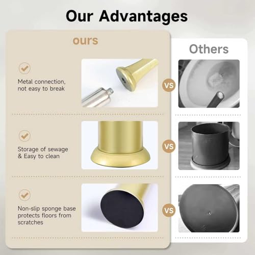 Gold Toilet Brush and Holder，Extra Long Handled Toilet Brush for Bathroom，Stainless Steel Heavy Duty Toilet Bowl Brush,Deep Cleaning Modern Toilet Cleaner Brush -Space Saving, Covered Brush, Durable - color: Gold