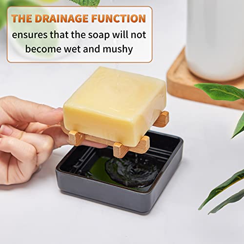 Bamboo Soap Dishes for Bar Soap Holders for Shower with Drainage for Bathroom Sink Bulk Small Wooden Soap Tray (Single Right Angle Black) - color: Single Right Angle Black