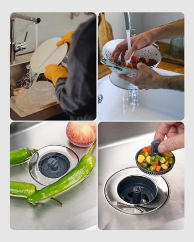 Hibbent 3 in 1 Kitchen Sink Drain Strainer and Stopper Combo, Chrome Stainless Steel Wraped Shell, Anti-Clogging Basket Strainer with Foldable Handle for US Standard 3-1/2" Drain - style: Stainless-wrap Shell with 1 Strainer