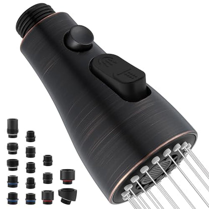 Kitchen Faucet Head Replacement, 15 Adapters, 3-Mode Pull Down Sprayer Head | 3 Functions Stream Spray Pause, Easy to Install, Pull Out Nozzle, Oil Rubbed Bronze, Compatible with Moen Delta Hansgrohe - color: Oil Rubbed Bronze
