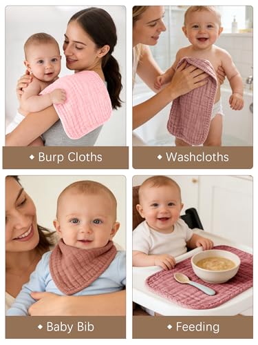 Lovely Care 12 Pack Muslin Burp Cloths 100% Cotton Muslin Cloths Large 20''x10'' Extra Soft and Absorbent Baby Burping Cloth - Blush and Terracotta - color: Blush and Terracotta, size: 10x20 Inch (Pack of 12)