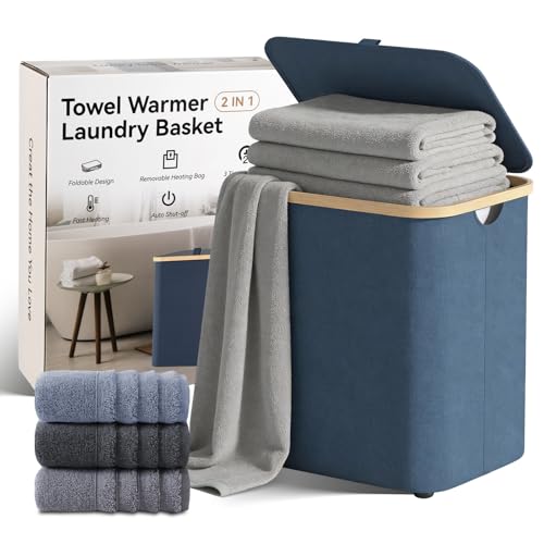 Towel Warmer & Laundry Basket 2-IN-1, Foldable Towel Warmer for Bathroom with Removable Heating Bag, 20/40/60Mins Fast Heating, Auto Shut-Off, Portbale Towel Warmer Fits 3 Large Towels Blankets - Blue - color: Blue