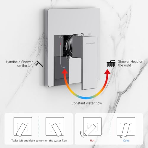 SR SUN RISE Shower Faucet Set & System - 12 Inch Rainfall Shower Head & Handle Set Wall Mounted Polished Chrome Solid Brass Valve Trim Kit Included - color: Polished Chrome, size: 12 Inch