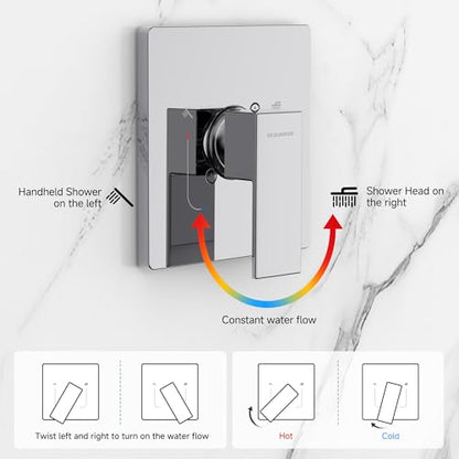 SR SUN RISE Shower Faucet Set & System - 12 Inch Rainfall Shower Head & Handle Set Wall Mounted Polished Chrome Solid Brass Valve Trim Kit Included - color: Polished Chrome, size: 12 Inch