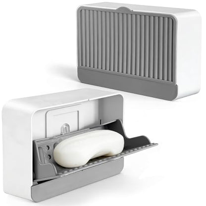 Strong Adhesive Hook Wall-Mounted Soap Dish Holder, 2-Layer Draining Tray with Removable Container, Keeps Soap Dry for Bathroom, Shower, Sink, Kitchen- Space Saver (1-Pack Grey-Single Compartment) - color: 1-pk Grey-single Compartment