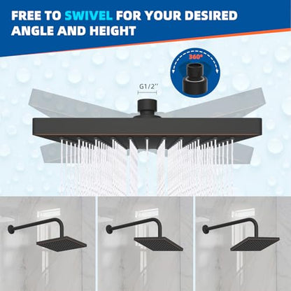 Hibbent cUPC Certified Thick Metal 8'' Rain Shower Head, Oil Rubbed Bronze | High Pressure Shower Head, Bathroom Waterfall Shower Heads, High Flow Fixed Showerheads with Adjustable Brass Ball Joint - color: Oil Rubbed Bronze, style: Square 8''