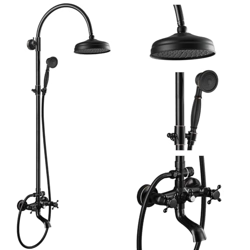 gotonovo Exposed Shower Faucet Set with Tub Spout Oil Rubbed Bronze | Brass Bathroom Shower System,8 Inch Rainfall Head with Handheld Spray and Tub Filler,Adjustable Height,6’’ Hole Distance - color: Bronze