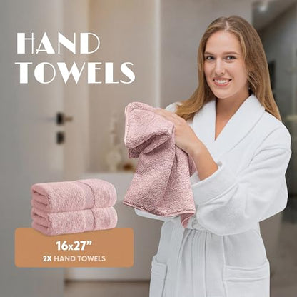 White Classic Pink Bath Towel Set of 6-100% Cotton Highly Absorbent Towels for Bathroom, 2 Luxury Bath Towels 650GSM, 2 Hand Towels, 2 Washcloths - color: Pink