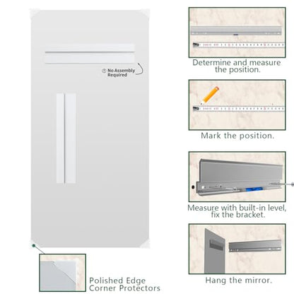 Frameless Wall Mirror 72"x36" Bathroom Vanity Mirror Shatterproof | Modern Wall Mount Mirror, Horizontal & Vertical, Rectangle Mirror for Over Sink, Living Room, Bedroom, Upgraded Packing - size: 72"L x 36"W