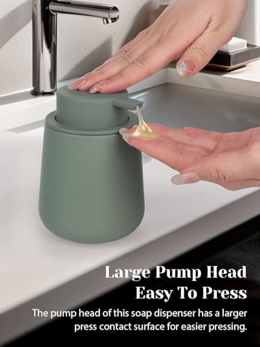 INGOFIN Ceramic Lotion Dispenser - 12oz Refillable Hand Soap Dispenser Bathroom, Modern Liquid Dispenser with Pump, Dish Dispenser for Kitchen, Matte Green - color: Green