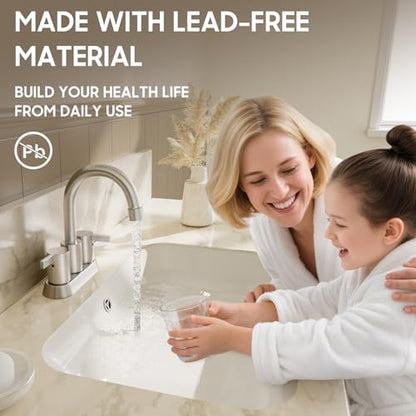 Phiestina Brushed Nickel 4 Inch 2 Handle Centerset Lead-Free Bathroom Sink Faucet, with Copper Pop Up Drain and Water Supply Lines,BF015-1-BN - color: Brushed Nickel