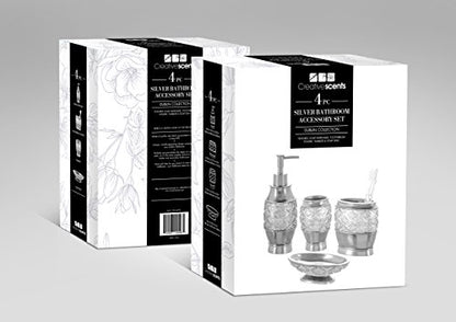 Creative Scents Dublin Silver 4 Piece Bathroom Accessory Set | Includes Soap Dispenser, Toothbrush Holder, Tumbler Cup & Soap Dish - style: 4 Piece Set