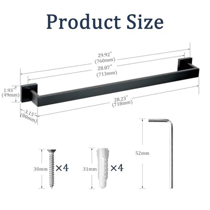 SEIDO 30 Inch Matte Black Towel Bar, Heavy Duty & Rust-Proof 304 Stainless Steel Bath Towel Holder, Modern Square Wall Mounted Towel Rack for Bathroom, Kitchen, RV - color: Matte Black, size: 30 Inch