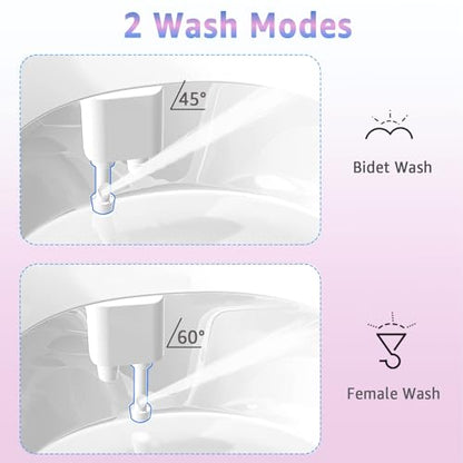 Aünsffer Toilet Bidet Attachment for Toilet, No-Electric Fresh Cold Water with Dual Nozzles Sprayer, 3 Wash Modes (Feminine/Bidet Wash + Self-Cleaning)，Fits Standard Toilet Bowl, Blue Pink - color: Blue Pink