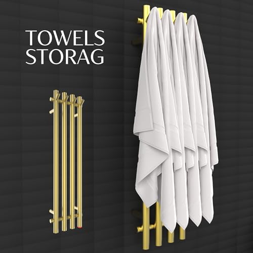Heated Towel Rack, Towel Warmer with Timer, Wall Mounted hot Towel Warmer Rack for Bathroom, Hardwired or Plug-in Models Vertical Towel Heater - color: Golden