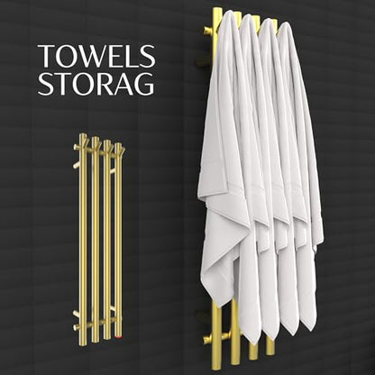 Heated Towel Rack, Towel Warmer with Timer, Wall Mounted hot Towel Warmer Rack for Bathroom, Hardwired or Plug-in Models Vertical Towel Heater - color: Golden
