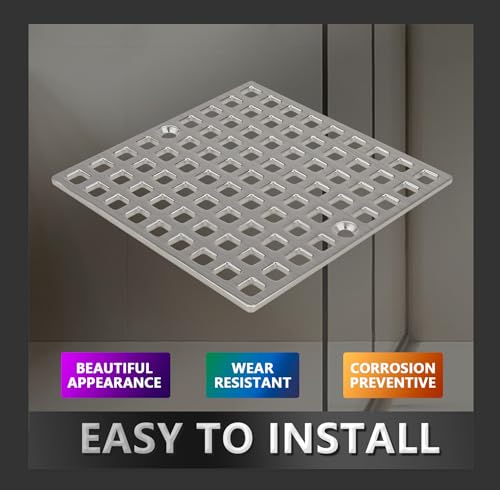 4" Shower Drain Cover Replacement Nickel Brushed, Shower Drain Grate Square Shower Drain Strainer Grid for Bathroom Floor