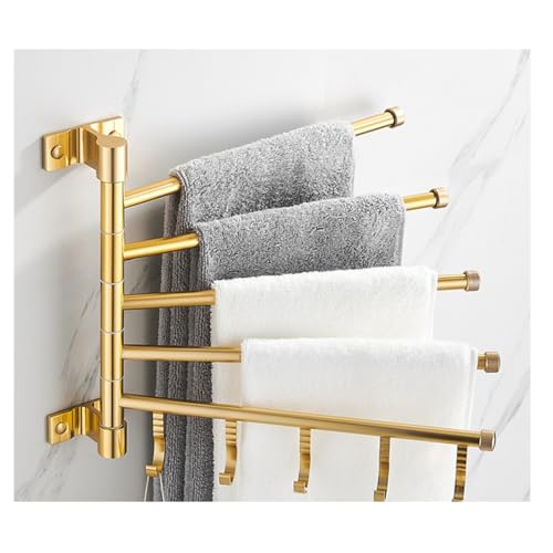 ZHOUXIAO Swing Out Towel Bar Holder Gold Finish/Golden Swivel Towel Rack for Bathroom or Kitchen, Metal Towel Bar Folding Arm Swivel Hanger Bathroom Storage Wall Mounted C-5Bars