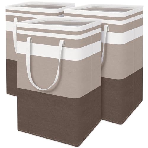 BlissTotes 3-Pack Laundry Basket, Collapsible Laundry Hamper, Khaki, 88L | Laundry Clothes Hamper, Hampers for Bedroom, Freestanding Hamper with Handles, Clothes Laundry Basket - color: Khaki, size: 88L