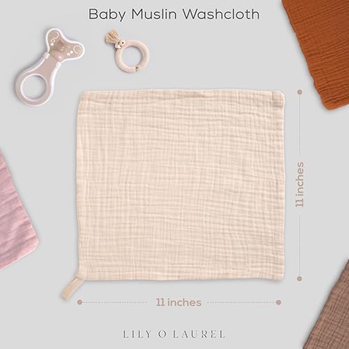 Muslin Baby Washcloths for Newborns, Pack of 8, 11"x11", Super Soft Cotton, Absorbent and Gentle, Baby Cotton Wipes, Baby wash Cloths - color: Beige and Rabbit