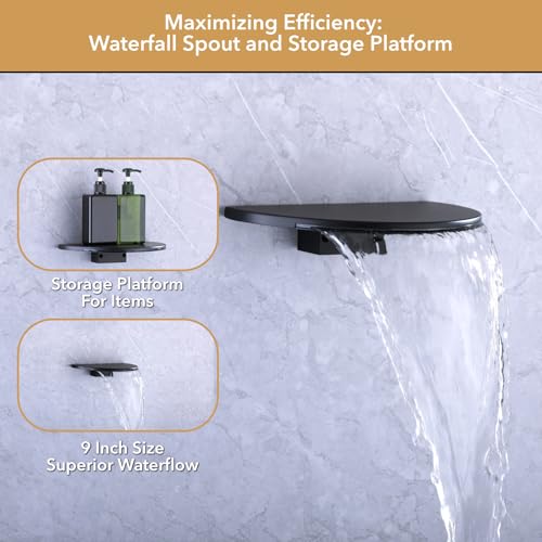 VANFOXLE Shower Faucet Set Matte Black Shower System, Push Button Diverter | 8 Inch Wall Mount Head, 2-in-1 Handheld Sprayer, 9 Inch Bathtub Waterfall Spout, Solid Brass Valve, Rust Resistant - color: Matte Black, style: 8 Inch