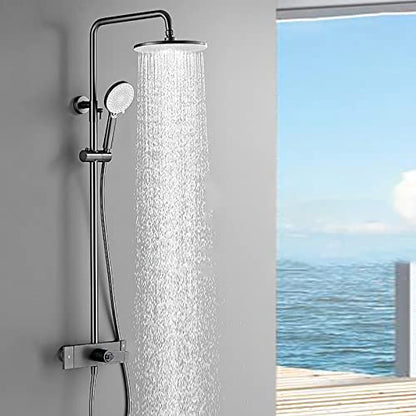 Shower Faucet Set Thermostatic System Wall Mounted Rain Combo Single Handle Tub and Trim Kit 9 Inches Rainfall Head with Waterfall Spout, Handheld Sprayer,Black (Cromo) - color: Cromo