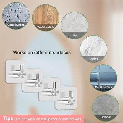 Generic 4 Pcs Stainless Steel Adhesive Hooks, Heavy Duty Waterproof, Silver, 6 lbs Max Weight, Modern Style, Wall Mount, Non Slip, Suitable for Bathroom, Bedroom, Kitchen, Closet, Living Room - color: Silver, size: Stainless Steel Cylinder, Square