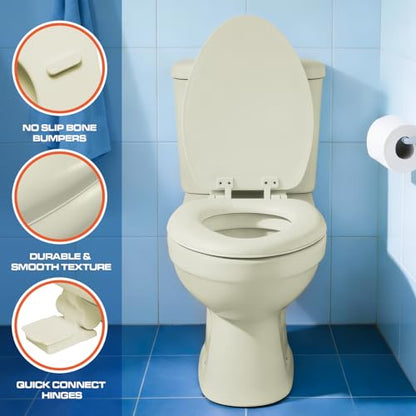 Plexon Soft Cushioned Toilet Seat, Elongated Bone, Slow-Close Lid & Seat, Quick-Release Hinge, Easy To Clean & Change - color: Bone, size: Elongated