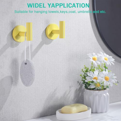 Towel Hooks for Bathrooms,Yellow Wall Mount Hooks SUS 304 Stainless Steel Coat Hook Robe Hook Towel Hook 2 Count for Kitchen,Bedroom (Drilling),96006-8YL - color: Yellow
