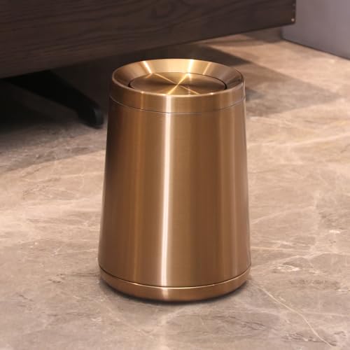 10 L/2.6Gallen,Swing Lid Gold Brass Trash Can,Brushed Nickel Garbage Can Bathroom with Flipping Lid,for Bathroom, Living Room,Bedroom,Hotel (Rose Gold) - color: rose gold