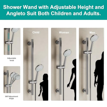 Shower Slide Bar Handheld Shower Head with Hose, 5-Function Hand Shower with Wall Mount，shower slide bar,adjustable height shower head (A-round, Brushed Nickel) - color: Brushed Nickel