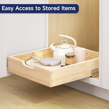 Pull Out Cabinet Organizer, 16.5 in W x 21 in D Solid Wood Slide Out Drawer, Soft Close Sliding Shelf, Bottom or Side Mount for Kitchen Pantry Bathroom, Fits 17.5 in Cabinet Opening - size: 16½” W × 4"H x 21” D