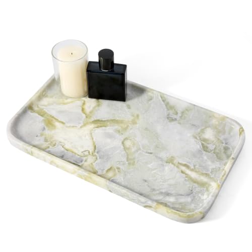Marble Vanity Tray,14" Large Stone Bathroom Tray Countertop,Deep Green | Unique Texture - color: Deep Bianco Palomino