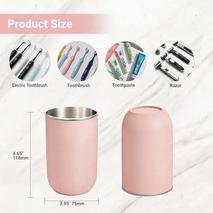 Unbreakable Stainless Steel Toothbrush Holder Tumbler Cup for Bathroom 13oz | Reusable Kids Bathroom Tumbler Cup & Tooth Brush Holder, Countertop Toothpaste Organizer Storage Set, Pink 2 Pack - color: Pink