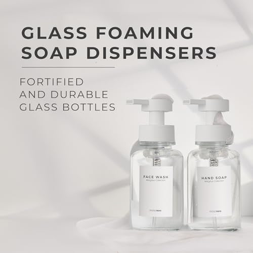 MaisoNovo Glass Foaming Soap Dispenser 14 Oz | Glass Bottles Pumps x 2 Clear - color: Clear Bottles/White Plastic Pumps