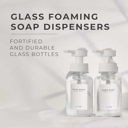 MaisoNovo Glass Foaming Soap Dispenser 14 Oz | Glass Bottles Pumps x 2 Clear - color: Clear Bottles/White Plastic Pumps