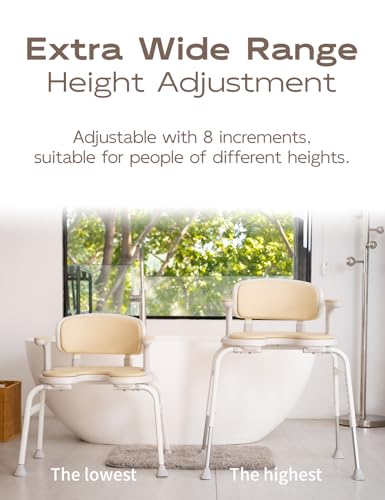 U-Shaped Shower Chair, Modular Arms & Back, 300 lb, Beige | Soft EVA padding, adjustable height, non-slip feet, tool-free setup, and a warm home-friendly look - color: Beige