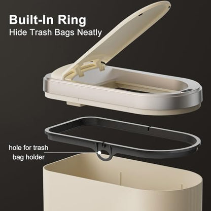 UFORU Touchless Motion Sensor Trash Can, 3.2 Gallon Automatic Bin, Beige | Slim Profile, Space-Saving Design, Lidded Design, Bathroom, Office and Kitchen Use, Placement in Corners and Small Spaces