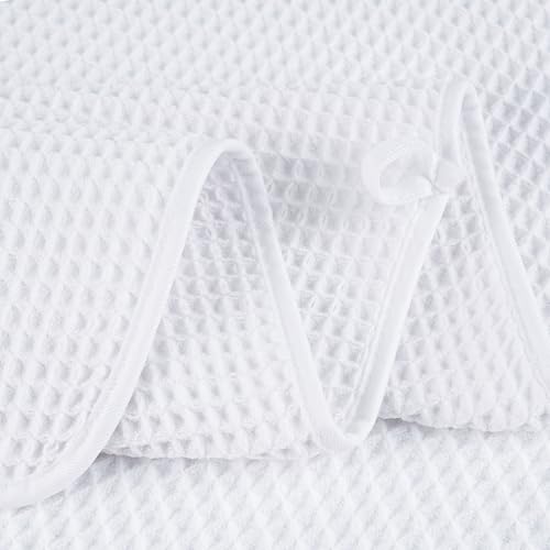 POLYTE 430 GSM Poly Blend Microfiber Quick Dry Waffle Bath Towel Set of 6 | 2-Body Towels, 2-Hand Towels, 2-Wash cloths, Oversize, Lint Free - color: White