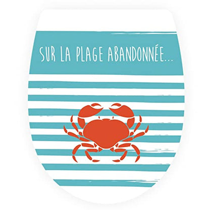 White Plastic Quick Release Toilet Seat - Oval Shape, Top Fixing with Adjustable Hinges, Easy Clean, Seagull and Starfish Design - One Size - color: Crab