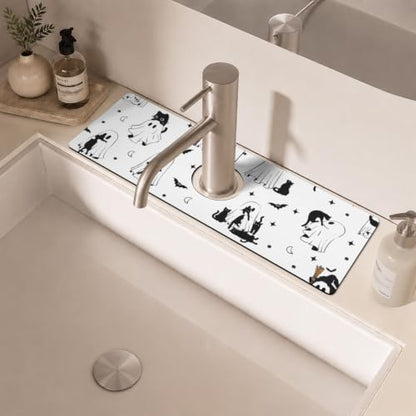 Halloween Kitchen Sink Splash Guard Faucet Mat,Cats Ghosts Bat Halloween Faucet Non-Slip Absorbent Mat,Farmhouse Sink Splash Guard Behind Faucet for Kitchen Bathroom,15"x5.5" - color: Drying Faucet Mat 14