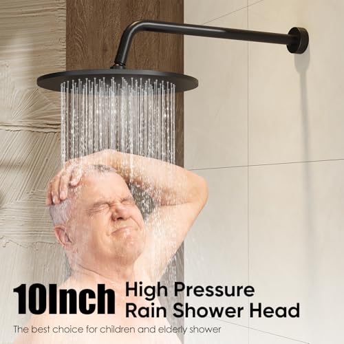 Gabrylly 10" Thermostatic Shower Faucets Set with Tub Spout, Matte Black | All Metal Shower System, Rain Shower Head with Handheld Spray Combo, Luxury Bathroom Rainfall Shower Head Set With Valve - color: Matte Black