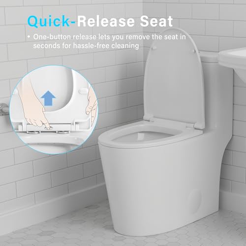 HEATGENE One Piece Toilet with Soft Close Seat, Dual Flush (0.9/1.3GPF) High-Efficiency Modern Bathroom Toilet Bowl with 17.13" Comfortable Seat Height, 12" Rough-In, White, HG-6636