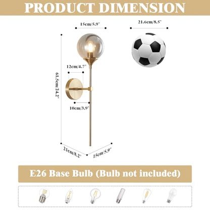 KCO 2 Pack Mid Century Modern Brass Gold Smoke Gray Glass Globe Wall Sconce | E26 Hardwired, Up/Down Mounted, Long Linear Rod, Farmhouse Wall Light Fixture for Bedroom Bathroom Hallway Living Dining Room - color: Smoke Grey