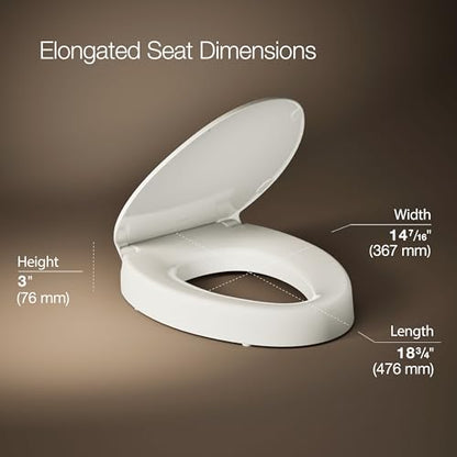 KOHLER 25875-96 Hyten 3" Height, Elevated Soft Close Elongated Toilet Seat, Contoured Seat with Grip-Tight Bumpers, Quick-Attach Hardware, No Slam Toilet Seat, Biscuit - color: Biscuit, size: Elongated