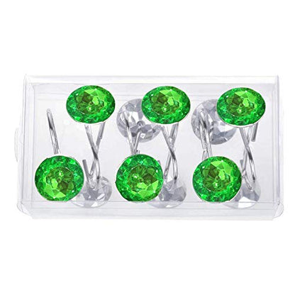 12 Pcs Bling Rhinestones Shower Curtain Hooks Bathroom Rolling Hooks - color: Green