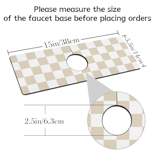 Light Brown White Checkered Kitchen Sink Splash Guard Faucet Mat,Faucet Non-Slip Absorbent Mat,Farmhouse Sink Splash Guard Behind Faucet for Kitchen Bathroom, 15"x5.5" - color: Drying Faucet Mat 1